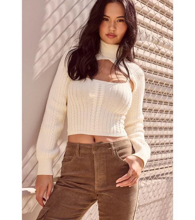 Cozy Casual Cable Knit Turtleneck Sweater Topper Product Image