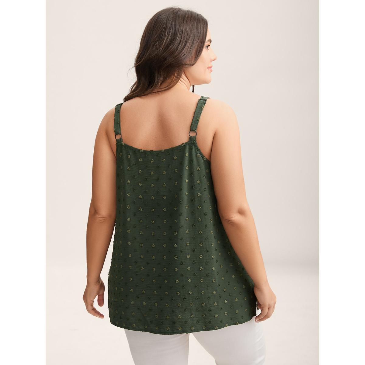 Plus Size Textured Lace Trim Neck Tank Top Women ArmyGreen Woven ribbon&lace trim V-neck Everyday-Elegant Tank Tops Camis BloomChic 10/M Product Image