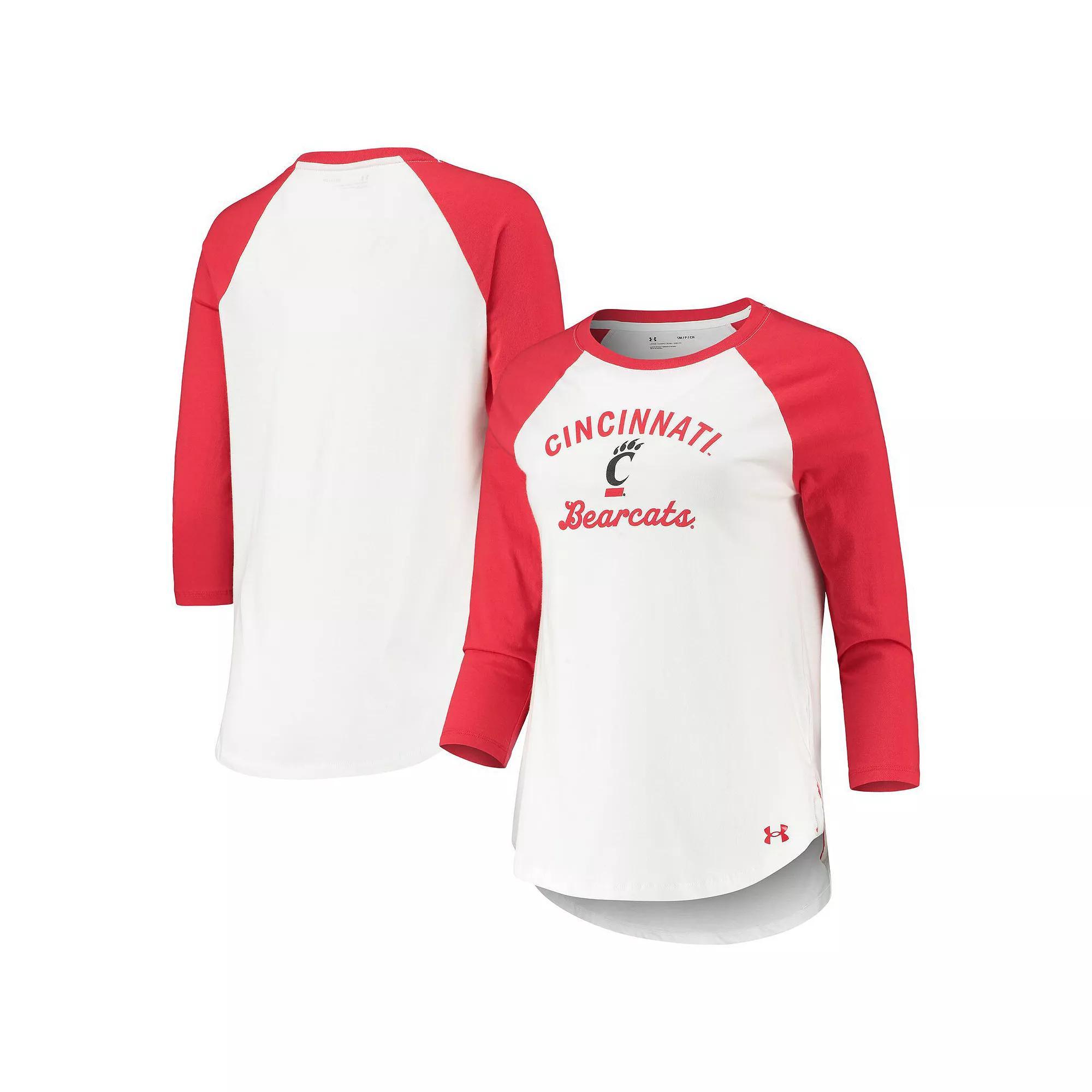 Women's Under Armour White/Red Cincinnati Bearcats Baseball Raglan 3/4 Sleeve T-Shirt, Size: Small Product Image