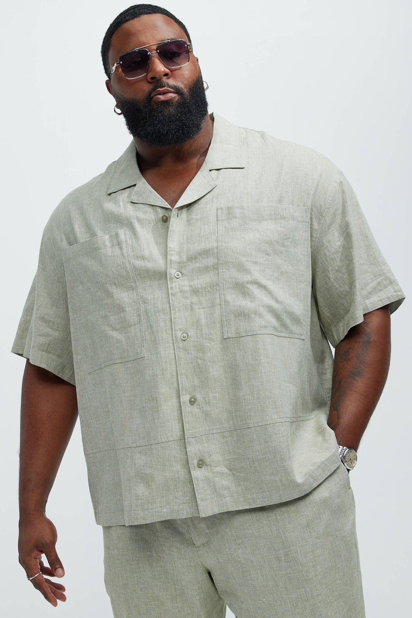 Bahamas Linen Cuban Boxy Shirt - Green Product Image