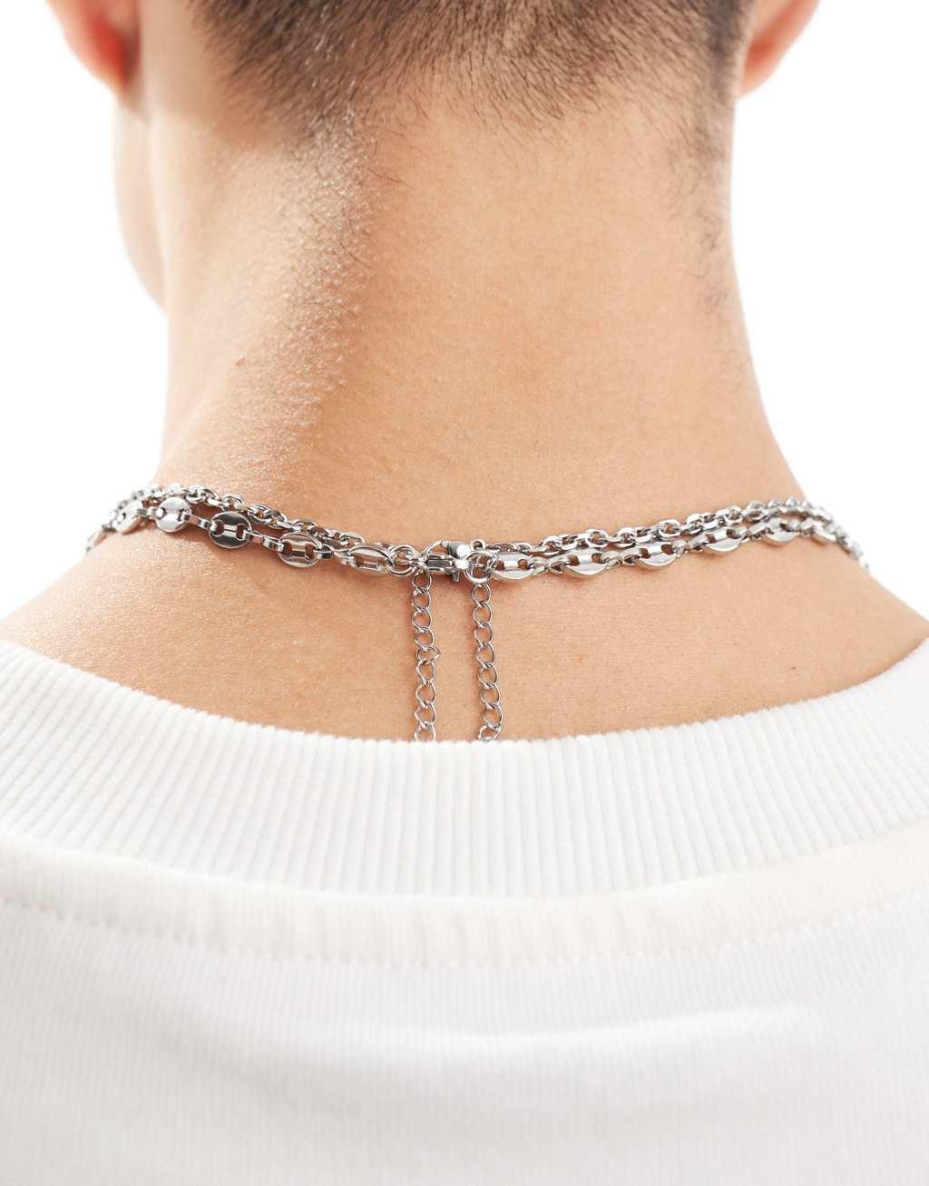 ASOS DESIGN 2 pack waterproof stainless steel mixed chain necklace set in silver tone  Product Image