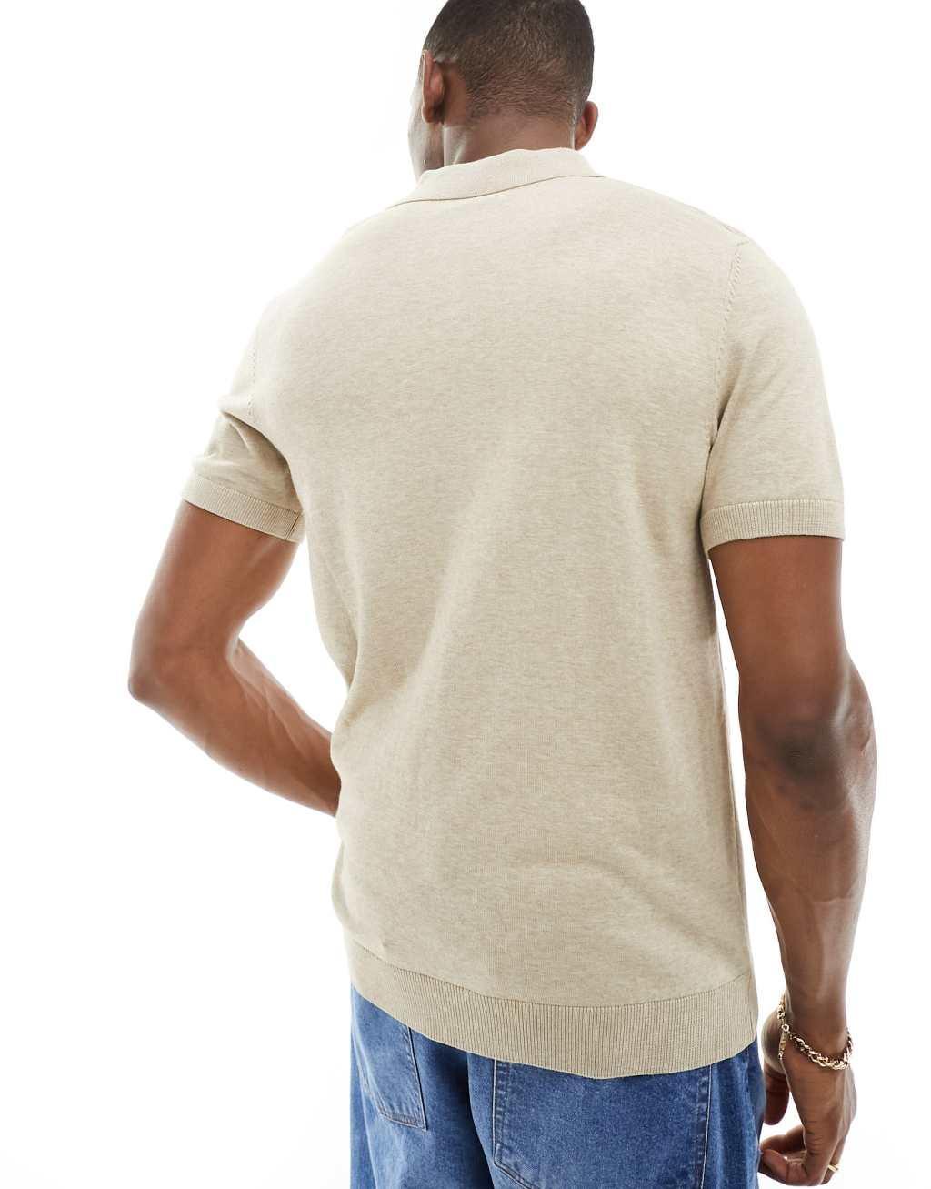Selected Homme knit polo in beige Product Image