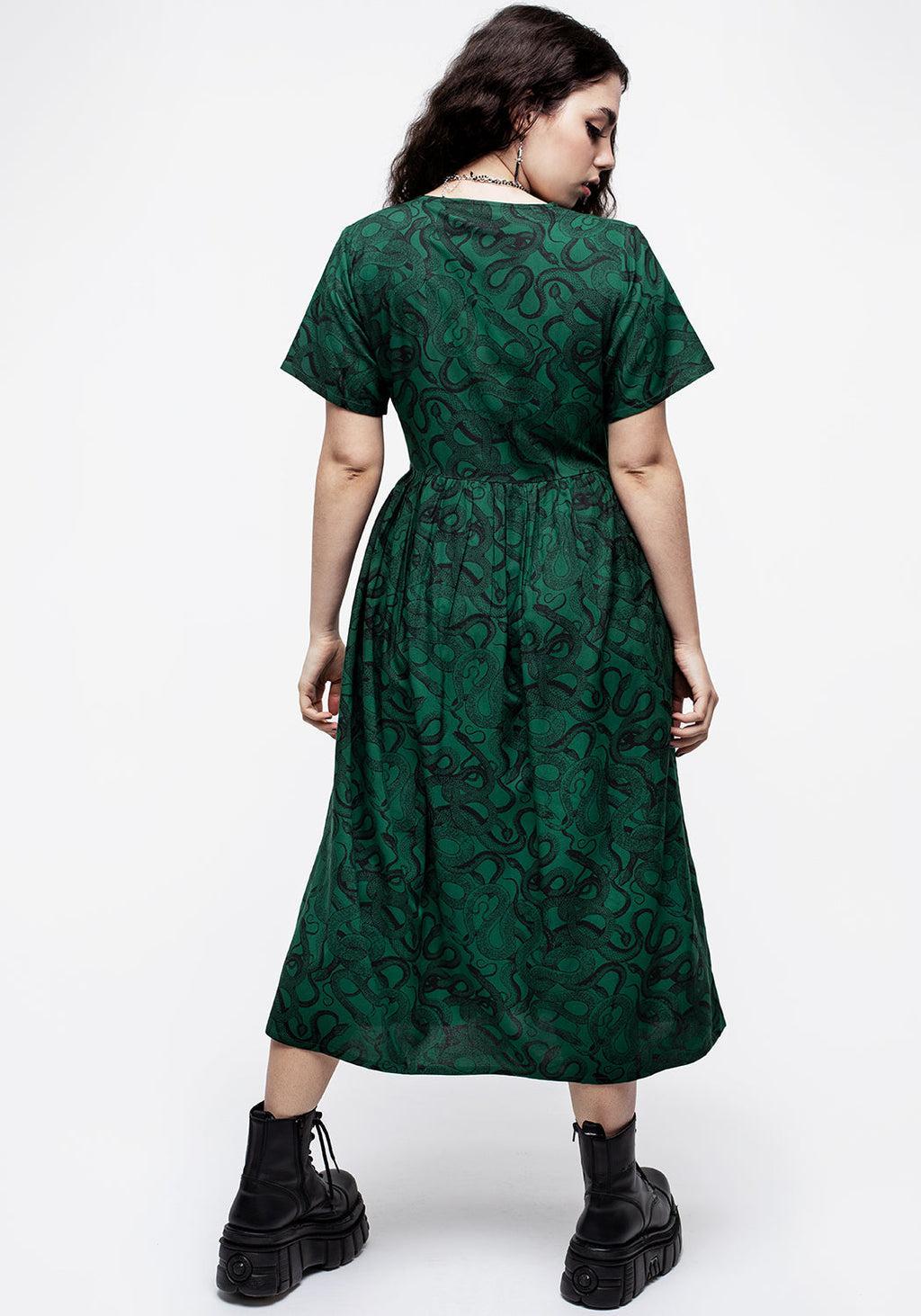 Ophidia Snake Print Button Up Midi Dress - Green Product Image
