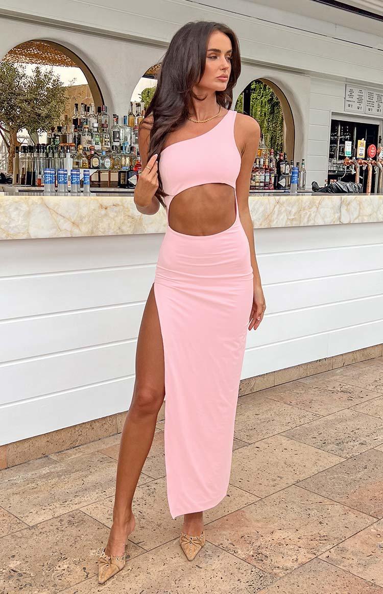 Simone Cut Out One Shoulder Pink Maxi Dress Product Image