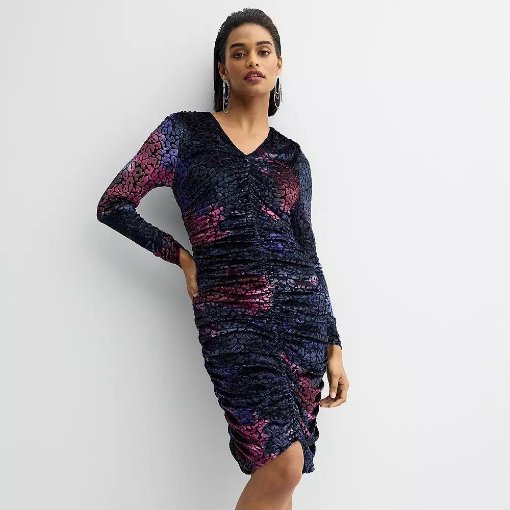 Women's Nicole Miller Animal Print Burn-Out Velvet Bodycon Dress, Size: 8, Navy Purple Team Product Image