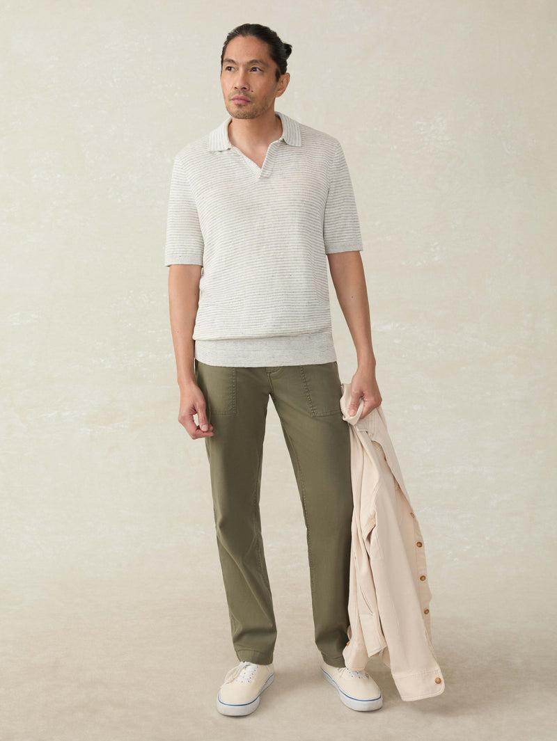 Short-Sleeve Linen Sweater Polo - Ivory Steel Feeder Product Image