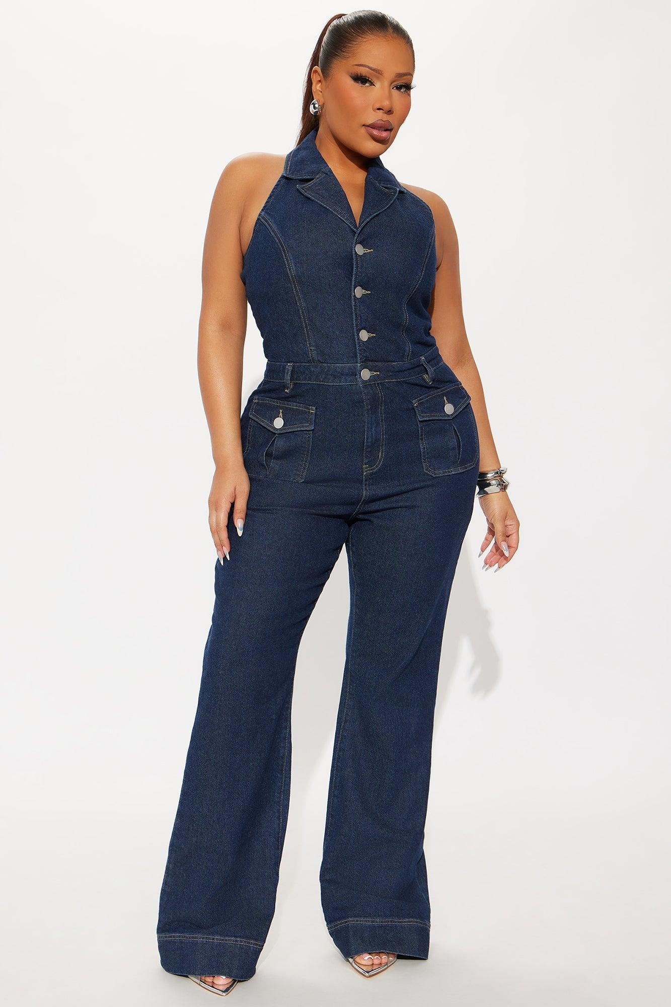 Bellamy Denim Flare Jumpsuit - Dark Wash Product Image