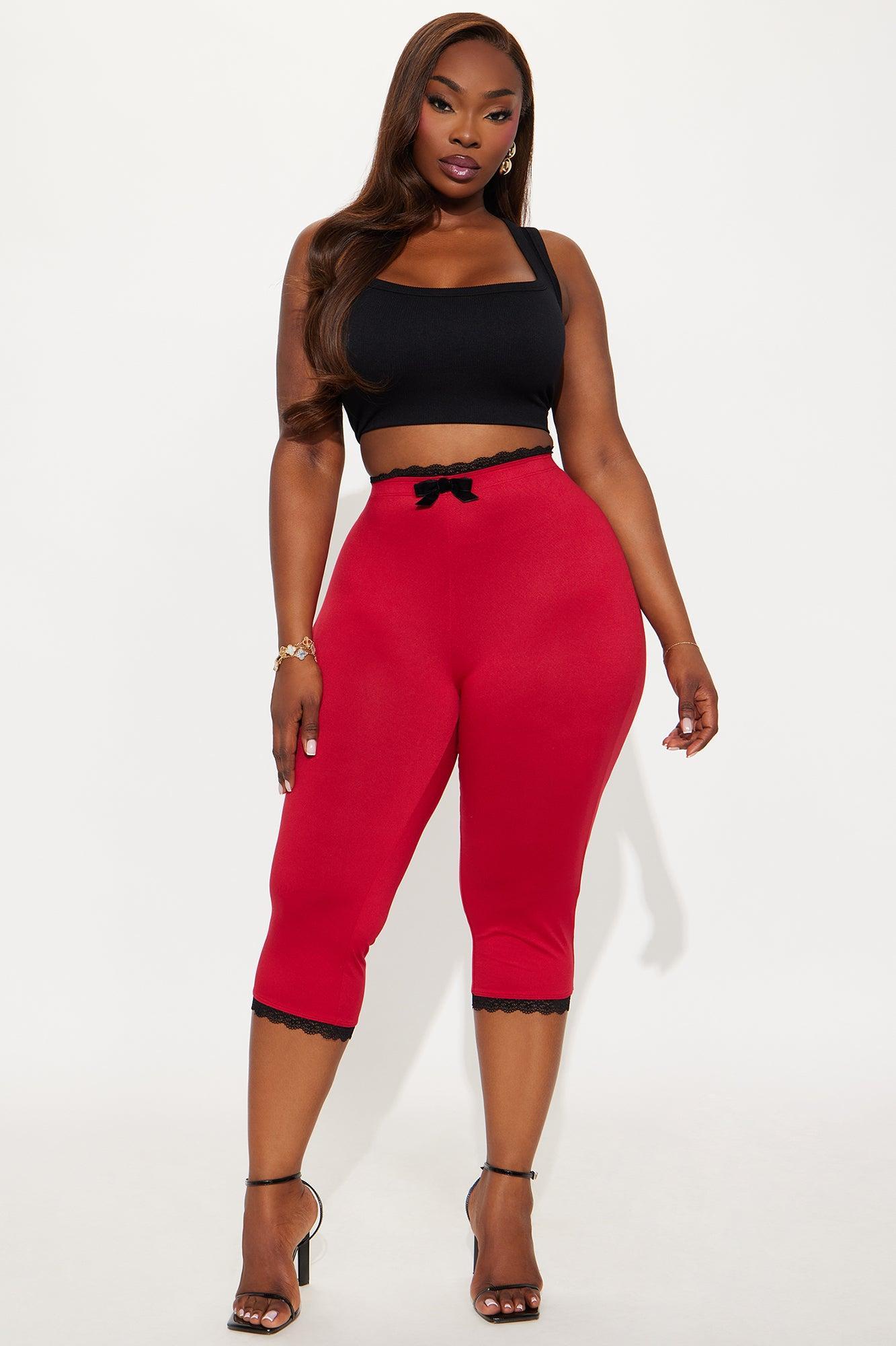 Valentina Solid Lace Trim Capri Legging - Red Product Image