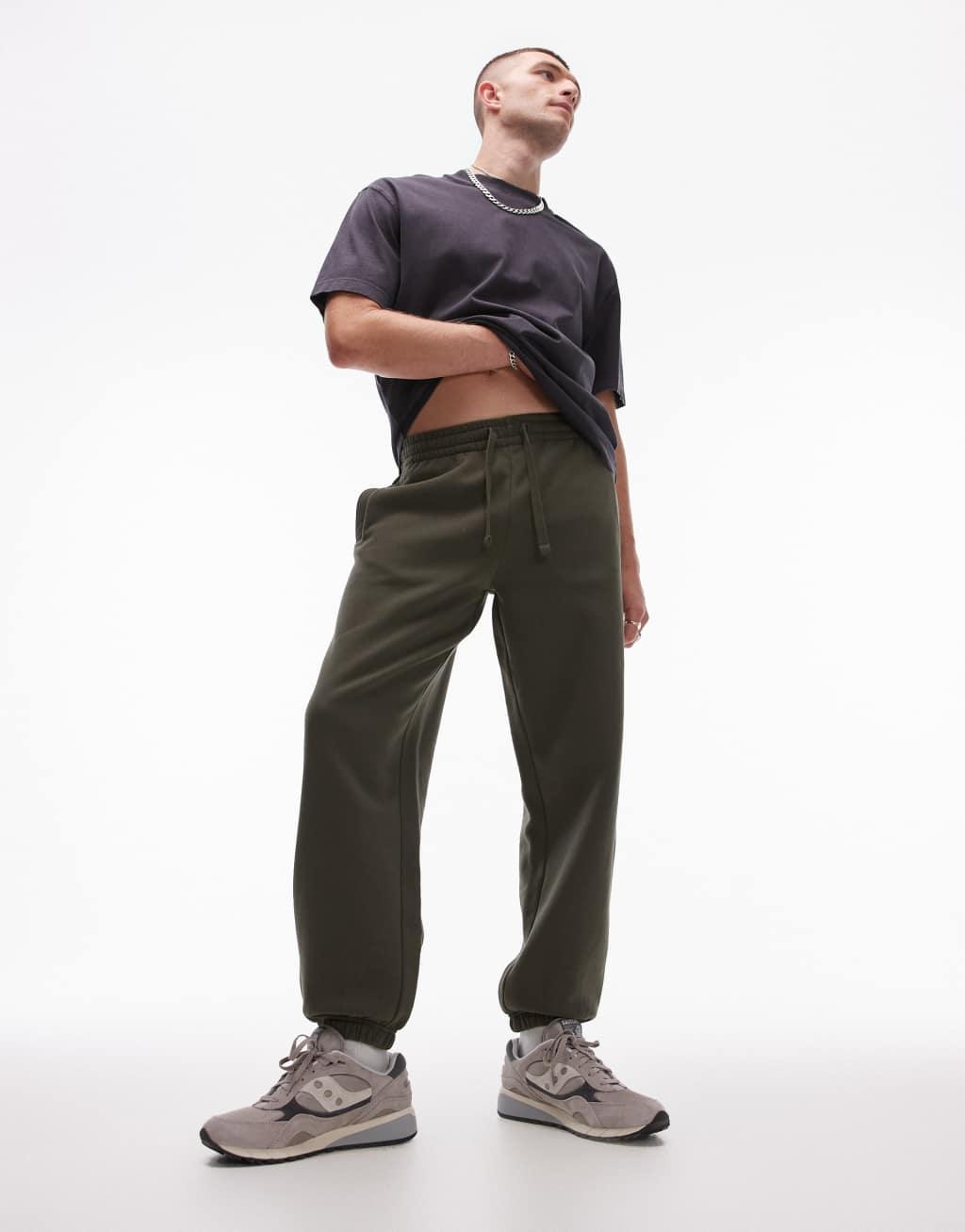 Topman premium heavyweight oversized sweatpants in khaki Product Image