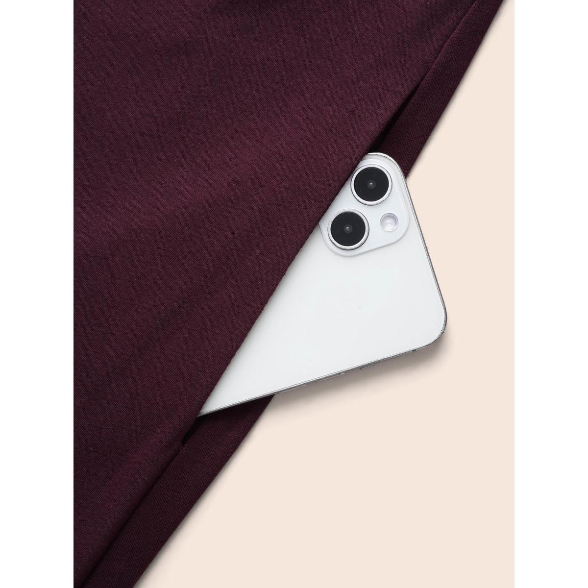 Plus Size Solid Metal Detail Midi Dress Deeppurplered Women Casual Belted V-neck Long Sleeve Curvy BloomChic 14-16/1X Product Image