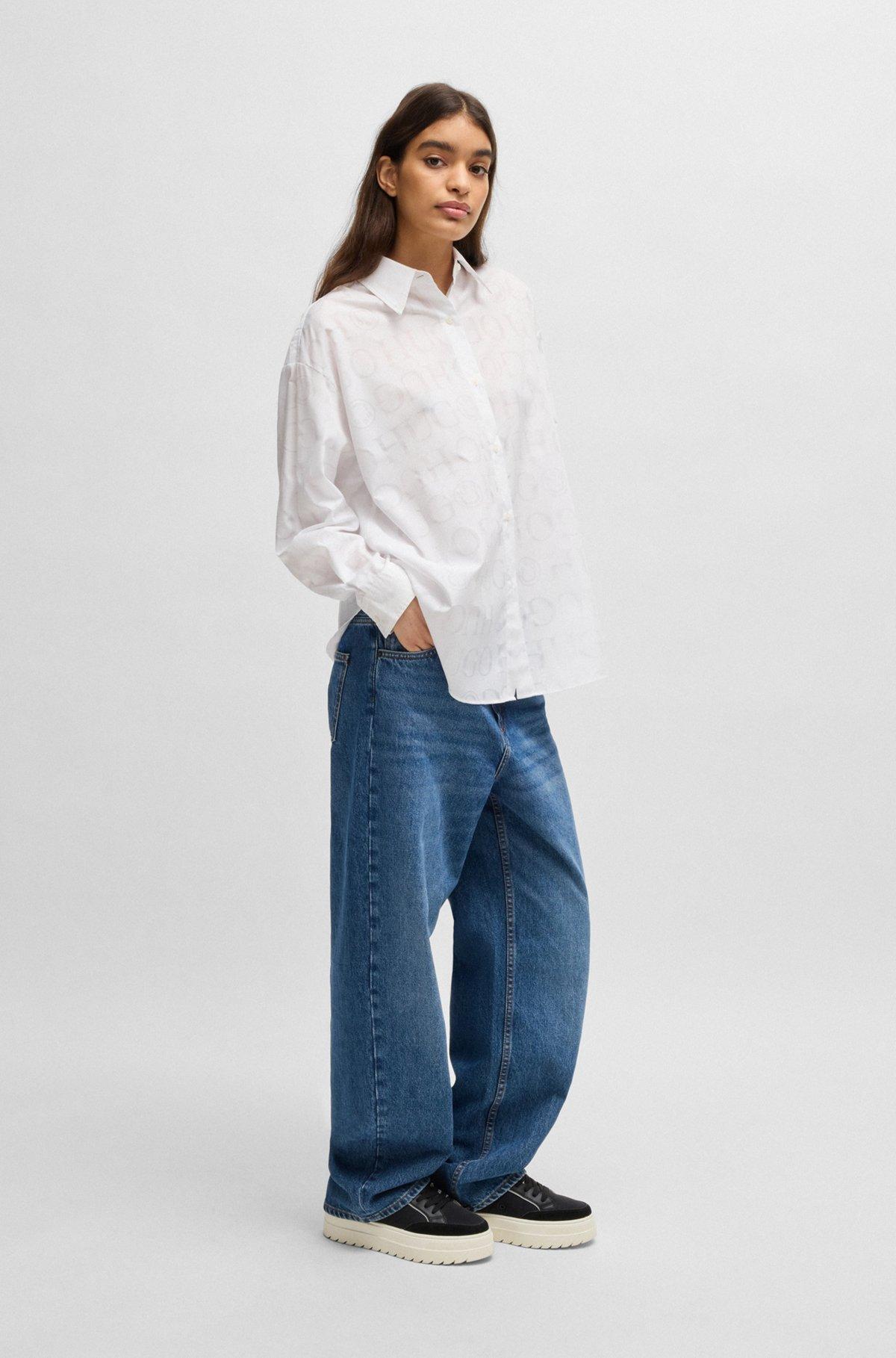 Oversize-fit blouse with devoré logo print Product Image