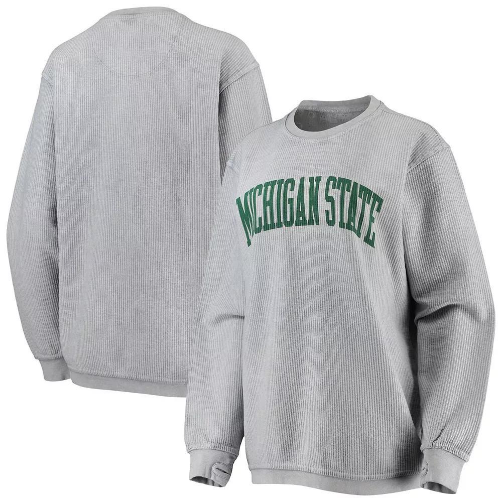 Womens Pressbox Gray Michigan State Spartans Comfy Cord Vintage Wash Basic Arch Pullover Sweatshirt Product Image
