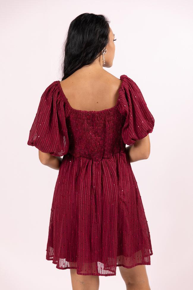 Get Figgy With It Wine Textured Surplice Neckline Holiday Dress FINAL SALE Product Image