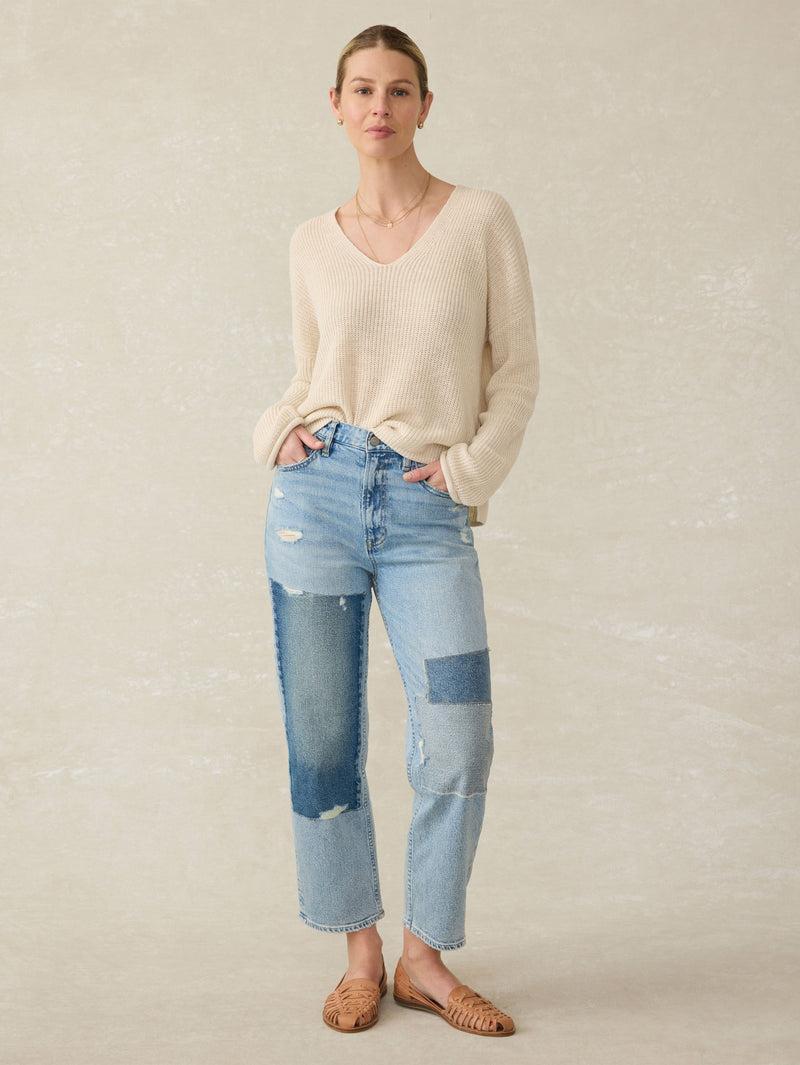 Miramar Linen V-Neck Sweater - Summer Sand Product Image