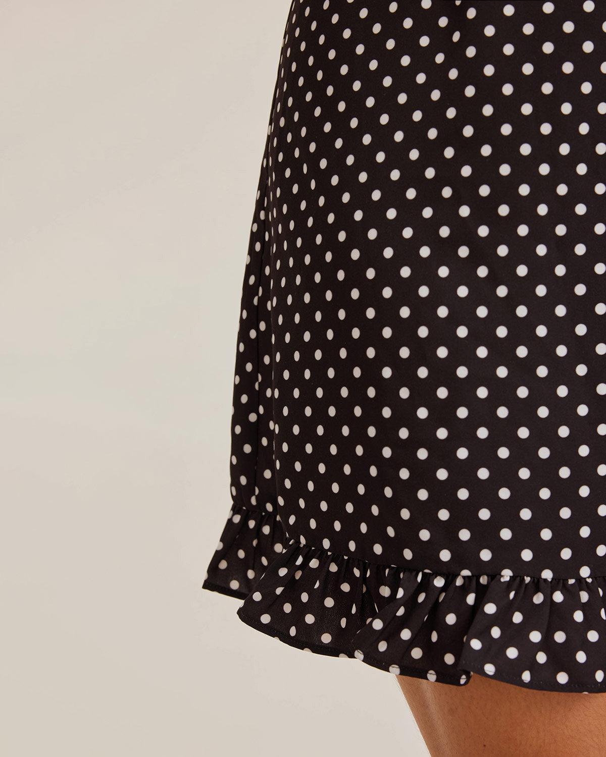 Black Polka Dot V-Neck Mini Dress Product Image