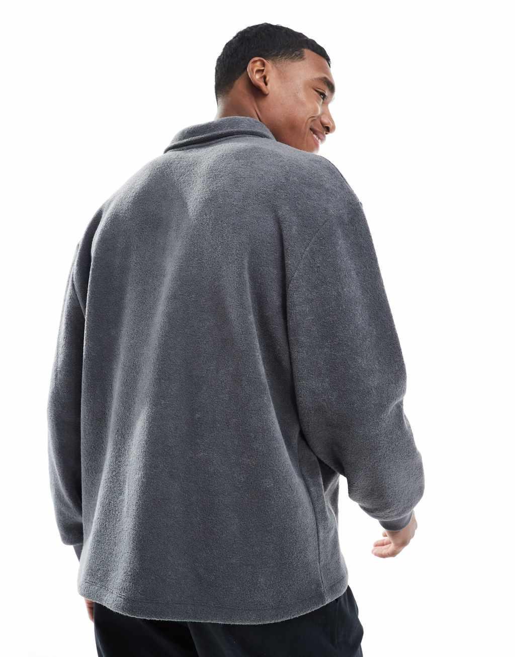 ASOS DESIGN oversized polo sweatshirt with embroidery in gray Product Image