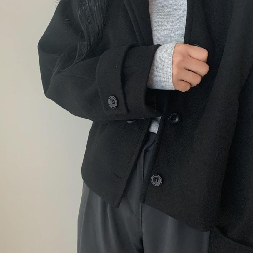Collared Button-Up Plain Jacket Product Image