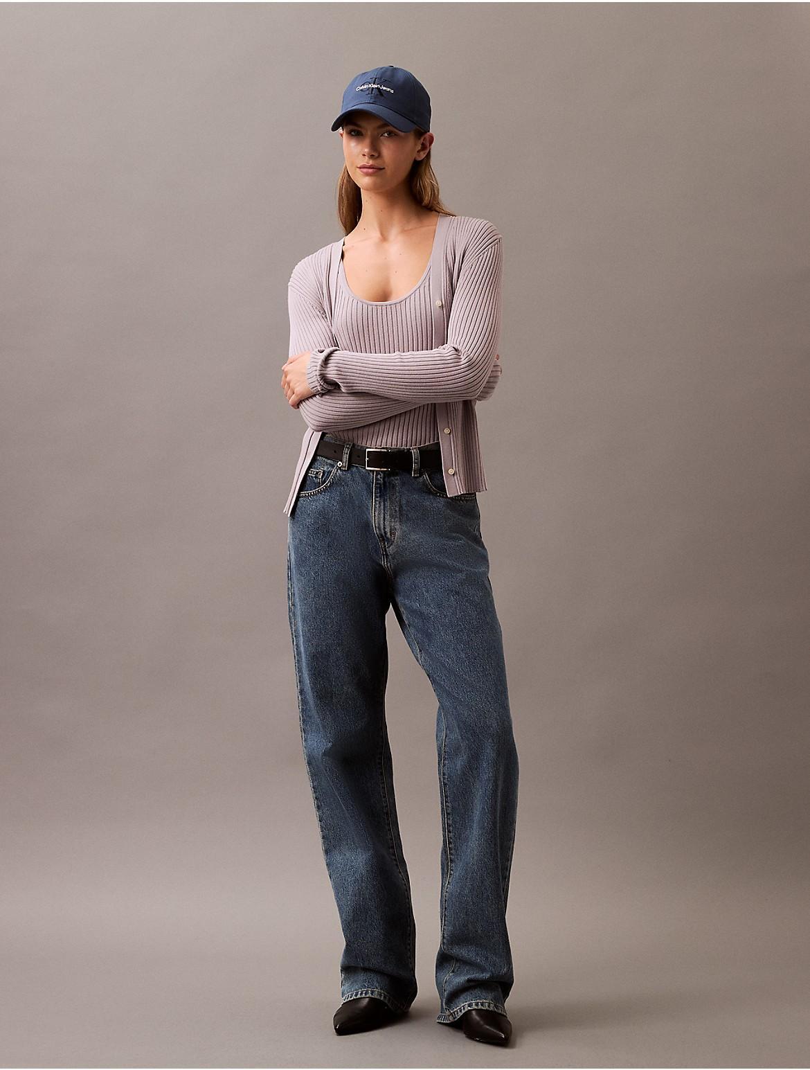 Calvin Klein Women's Smooth Cotton Rib Sweater Cardigan - Grey - S Product Image