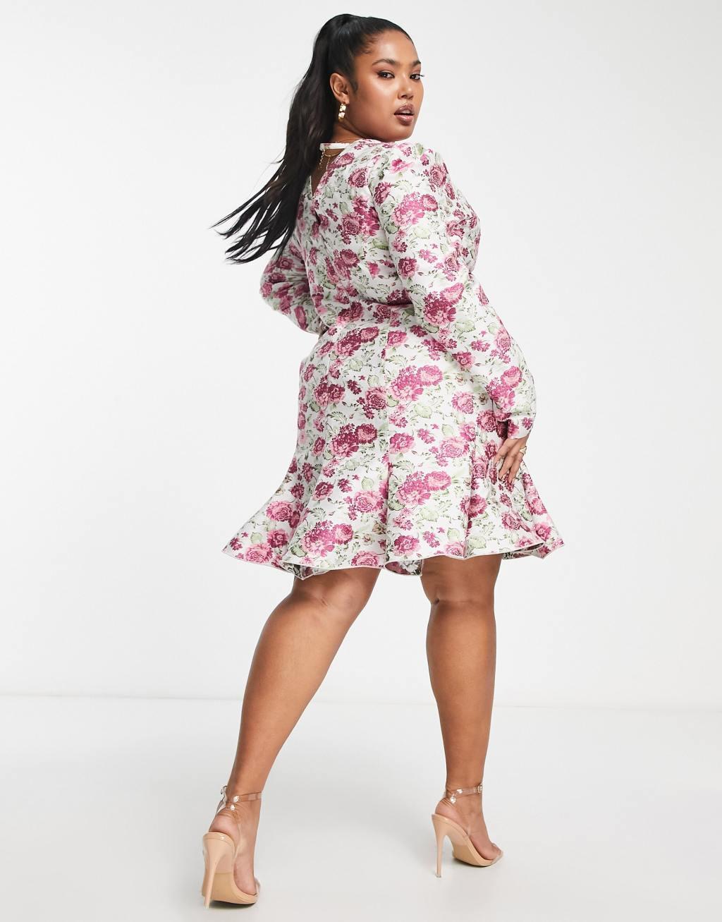 ASOS LUXE Curve sweetheart neck mini dress with long sleeves Product Image