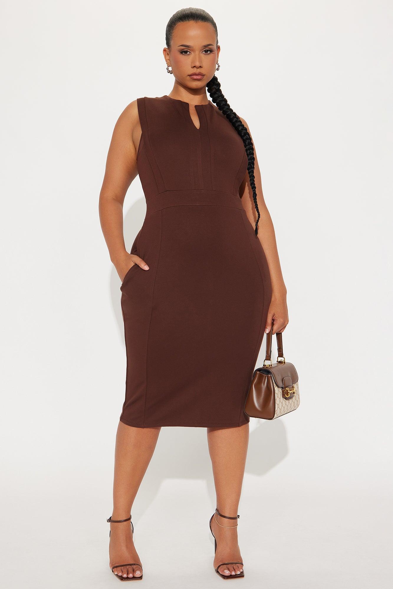 Cubicle Cutie Midi Dress - Chocolate Product Image