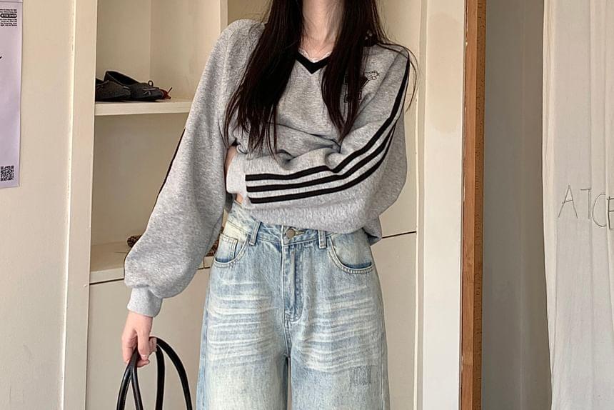 High Rise Washed Distressed Wide Leg Jeans Product Image