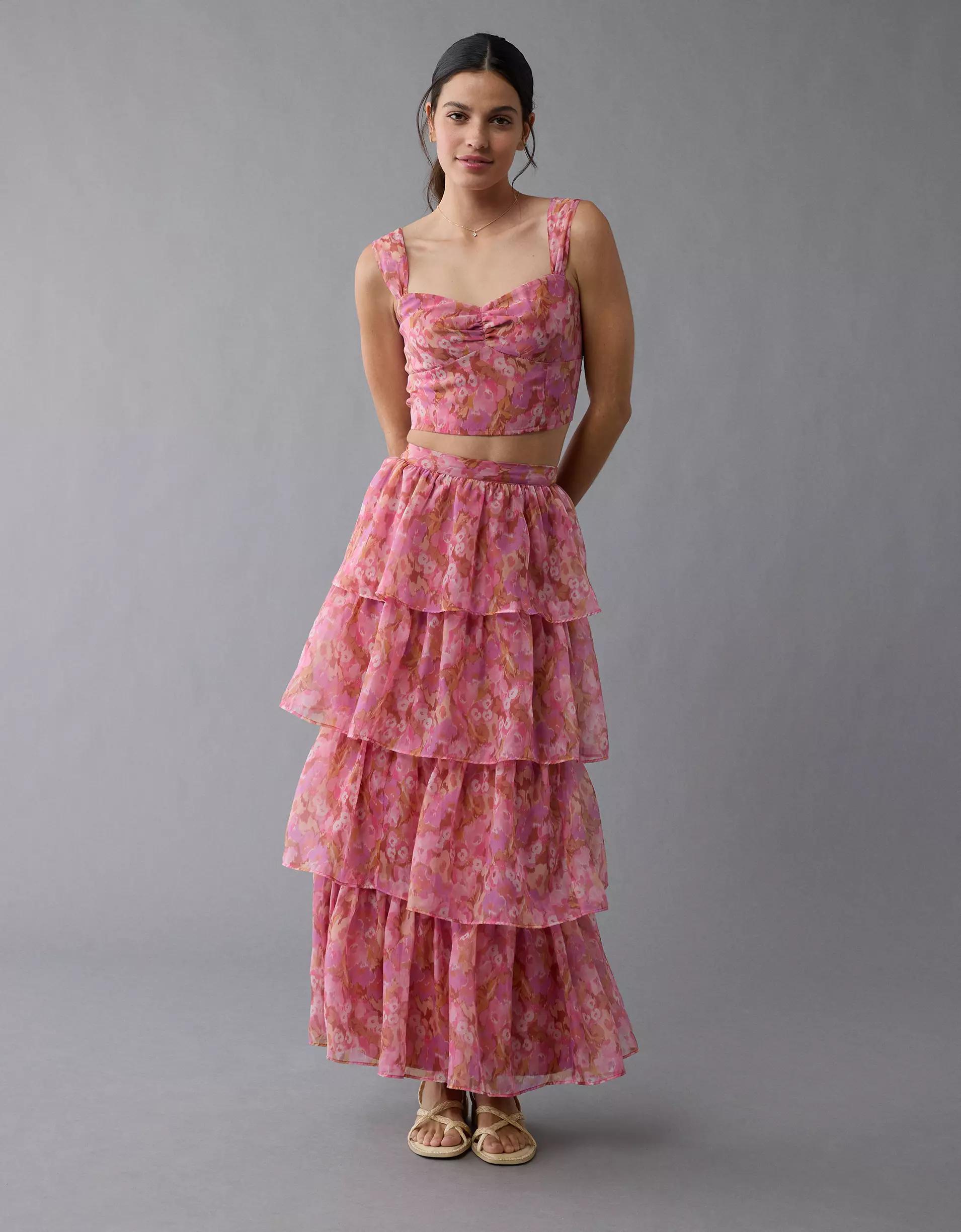 AE Floral Organza Maxi Skirt Set Product Image