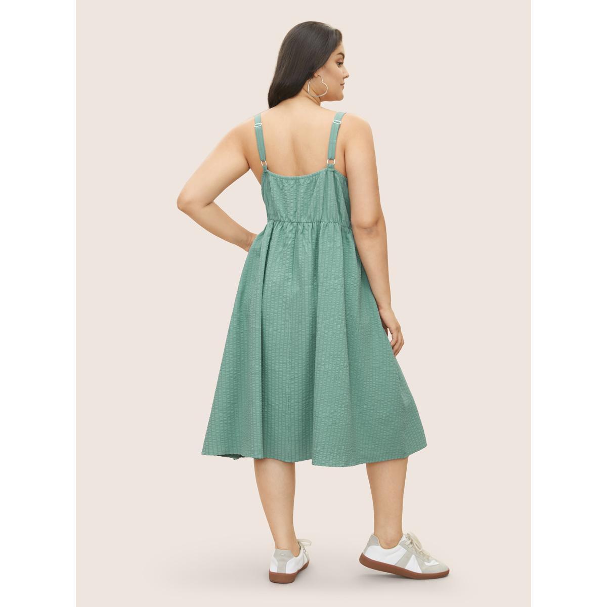 Plus Size Plain Texture Button Detail Cami Dress Teal Women Casual Texture Non Sleeveless Curvy Midi Dress BloomChic 14-16/1X Product Image