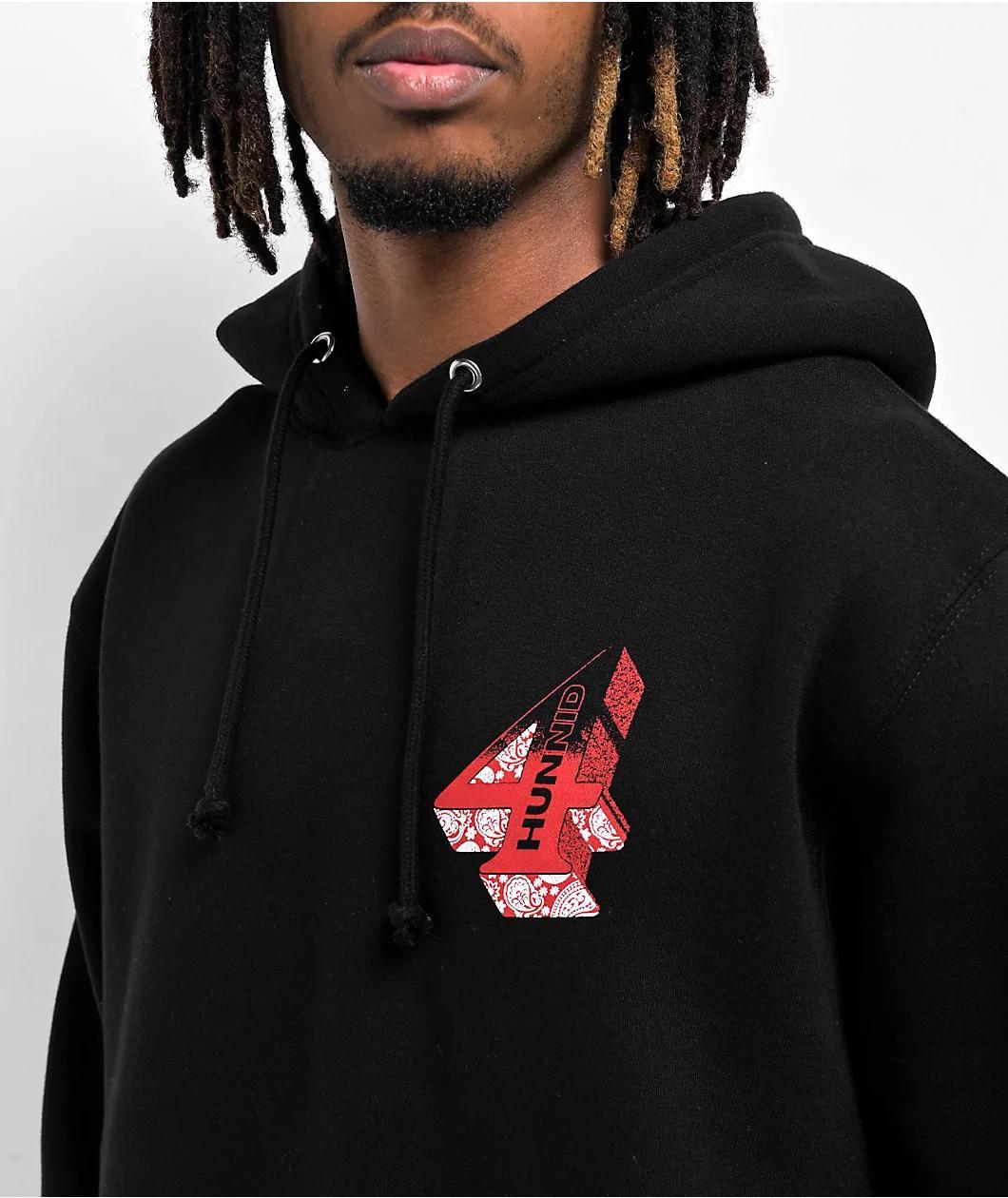 4Hunnid Grunge Paisley Black Hoodie Product Image