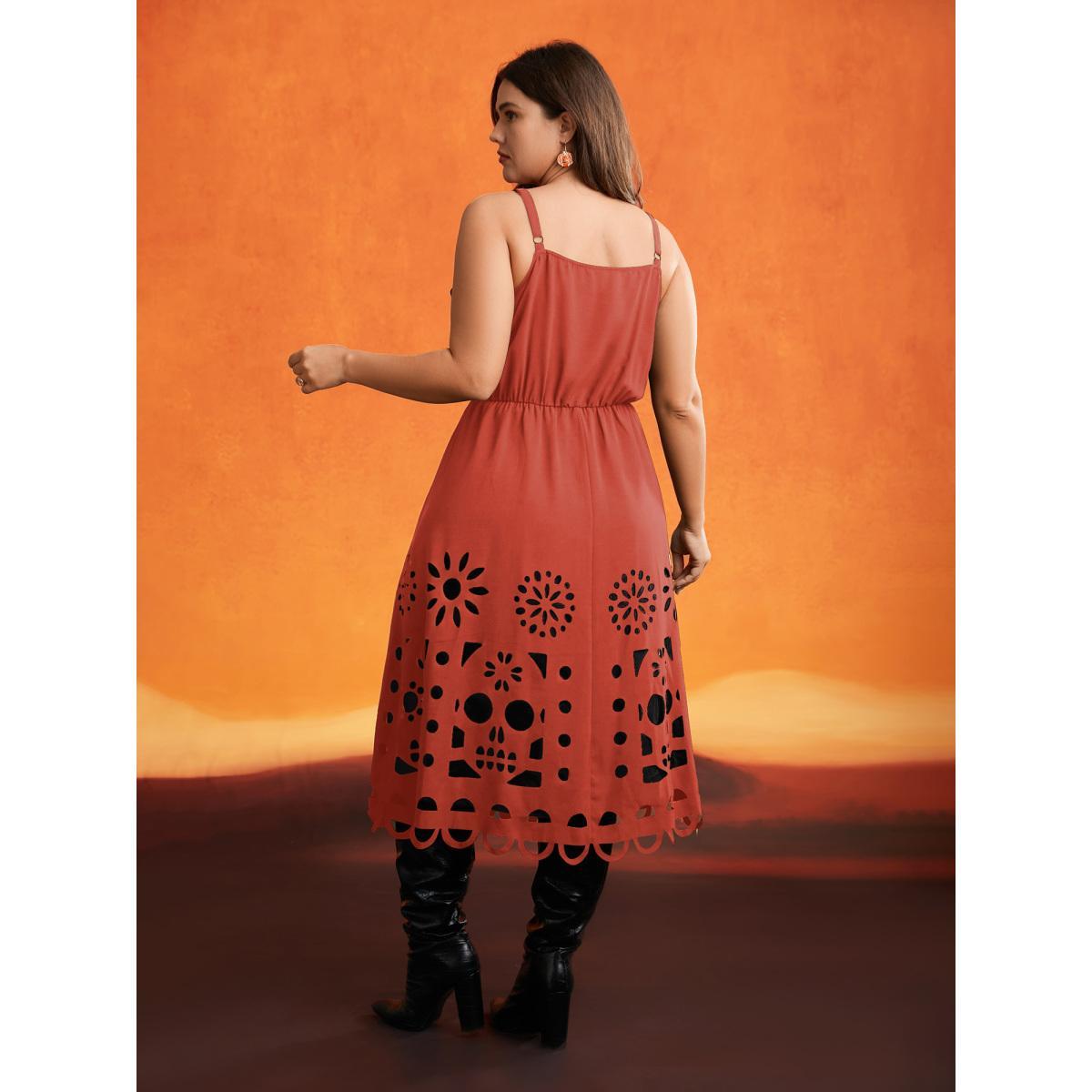 Plus Size Skull Burnout Cami Midi Dress OrangeRed Women Cocktail Contrast Party Curvy Bloomchic 28/5X Product Image