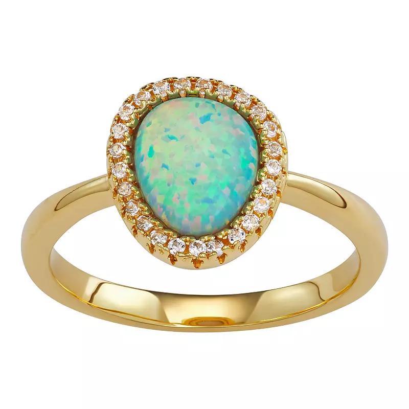 18K Gold over Sterling Silver Lab-Created Opal & White Sapphire Ring, Women's, Size: 7, Gold Tone Product Image