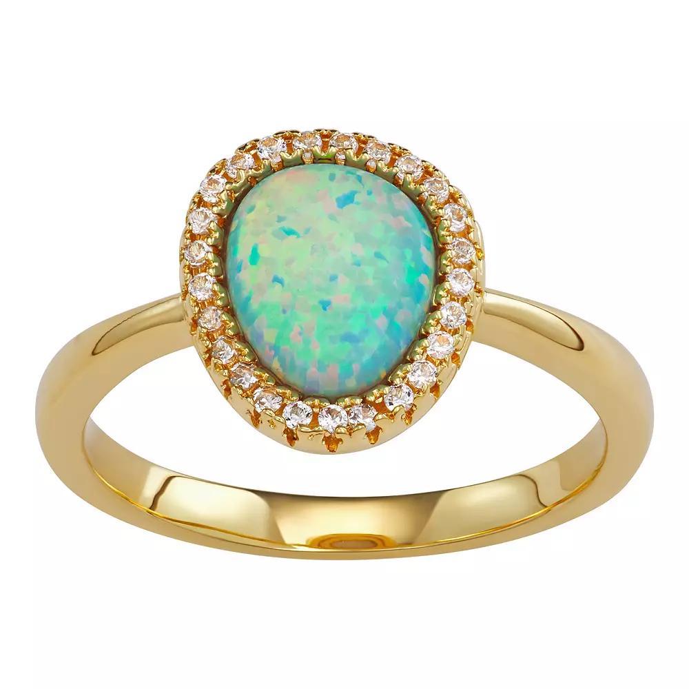 18K Gold over Sterling Silver Lab-Created Opal & White Sapphire Ring, Women's, Size: 7, Gold Tone Product Image