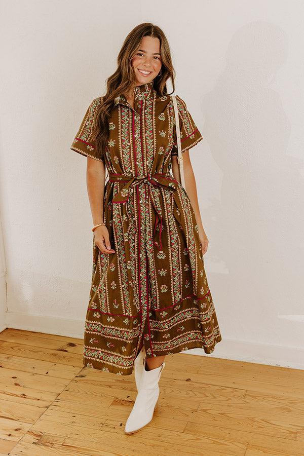 Rosewood Fields Floral Midi Dress in Mocha Product Image