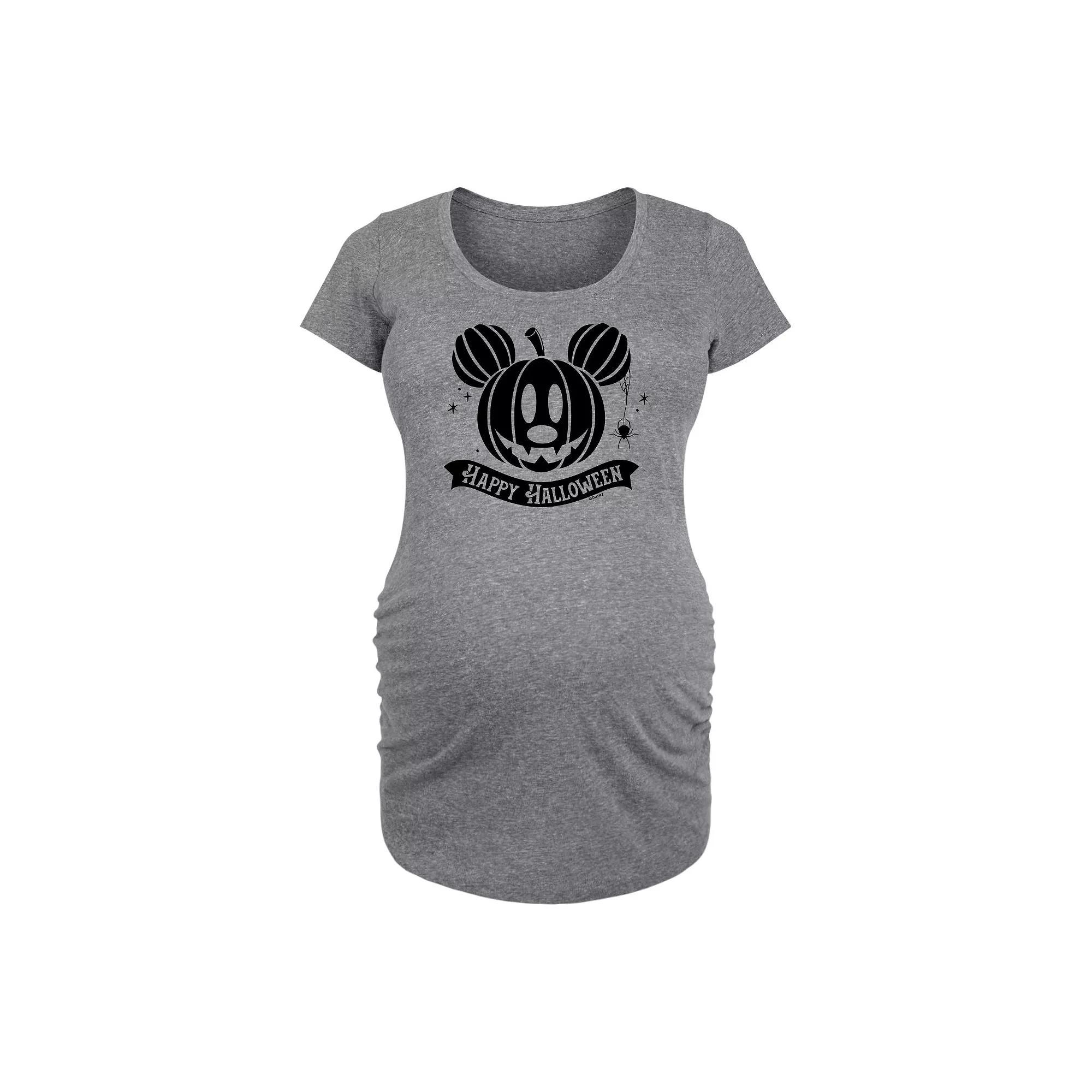 Disneys Mickey Mouse Maternity Happy Halloween Pumpkin Graphic Tee, Womens Grey Gray Product Image