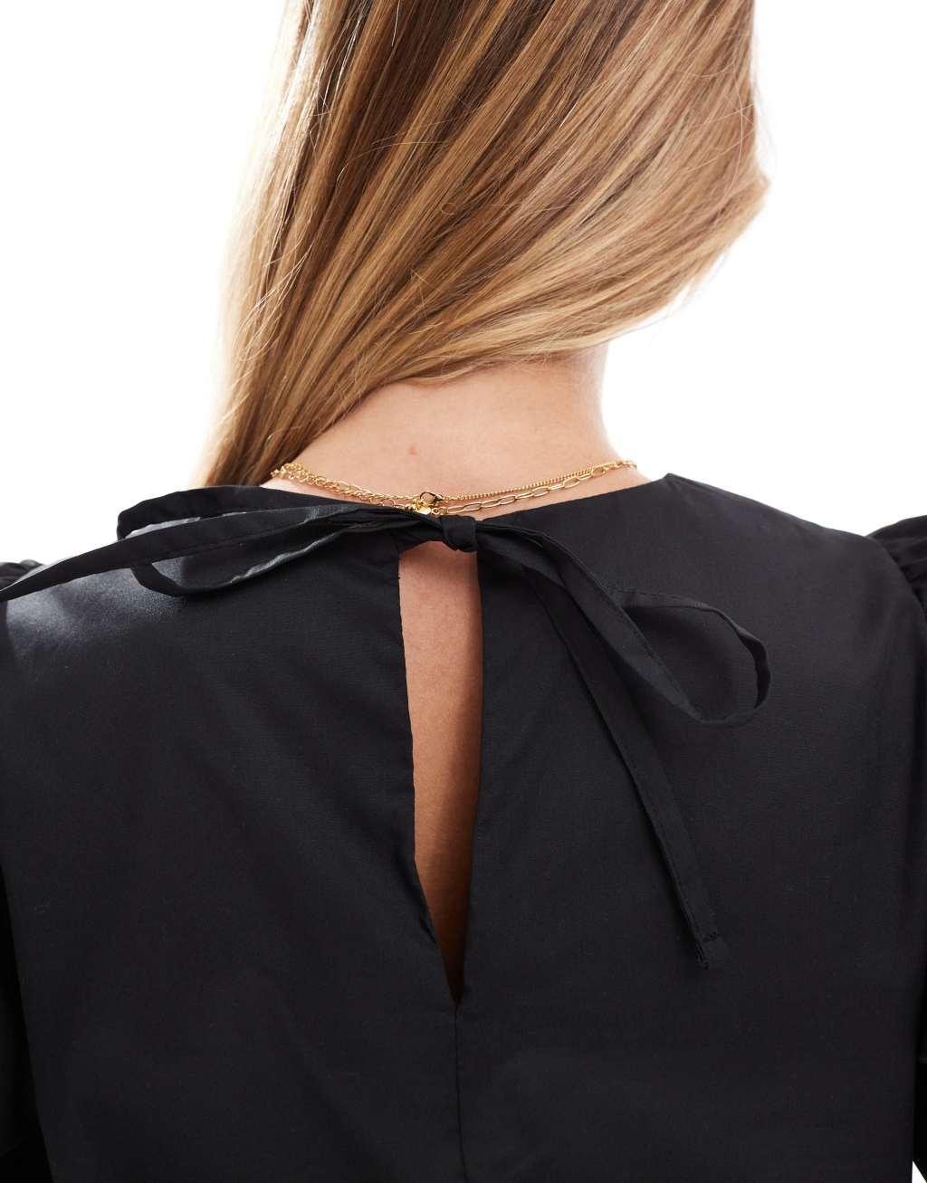ASOS DESIGN puff sleeve cotton top in black Product Image