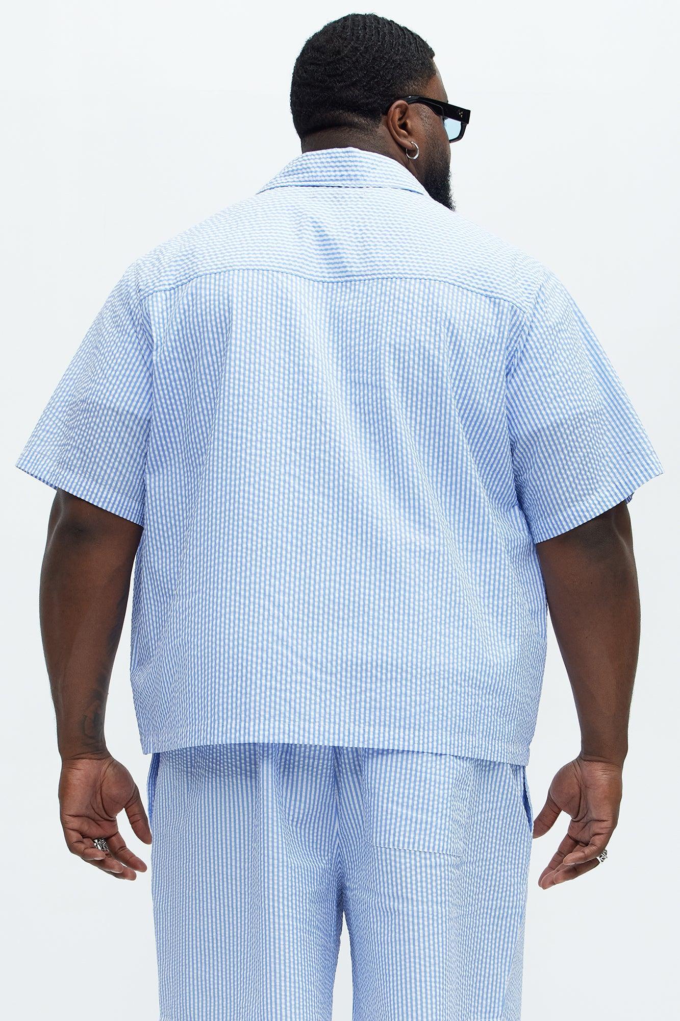 Seersucker Short Sleeve Button Up Shirt - Blue/combo Product Image