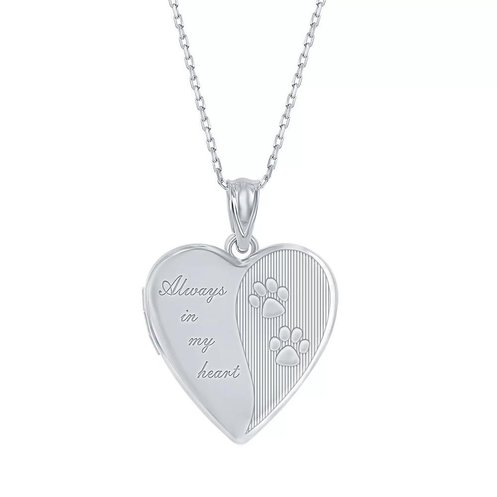 Sterling Silver Paw Print Heart Locket, Women's, Size: 18" Product Image