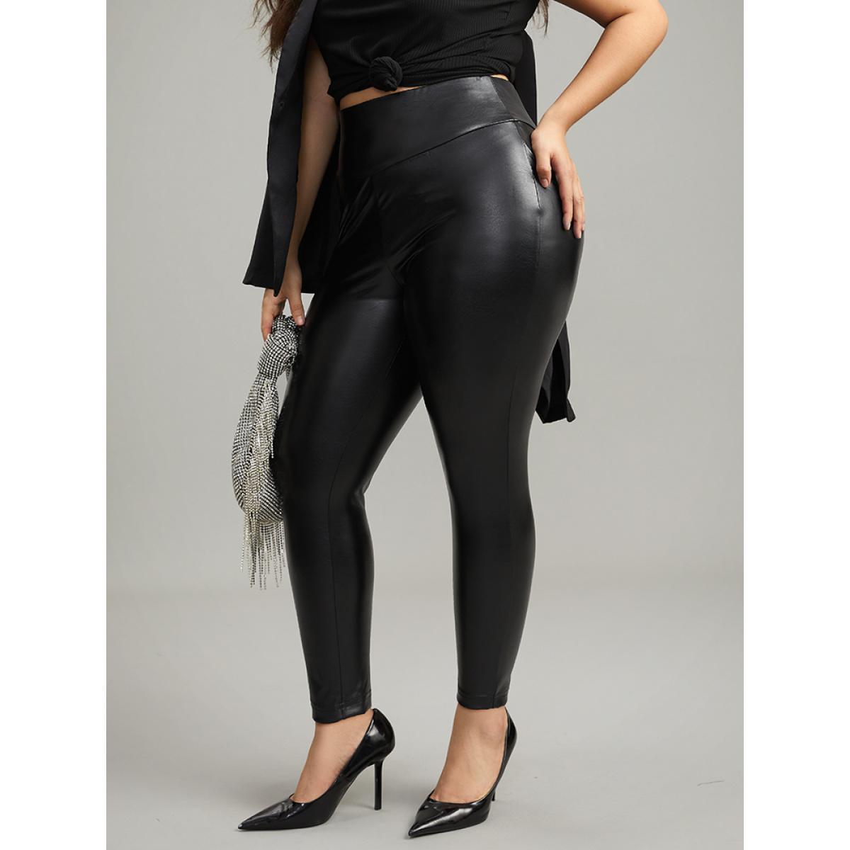 Plus Size PU Wideband Waist Skinny Leggings Women Black Glamour High stretch Skinny High Rise Going out Leggings BloomChic 12/L Product Image