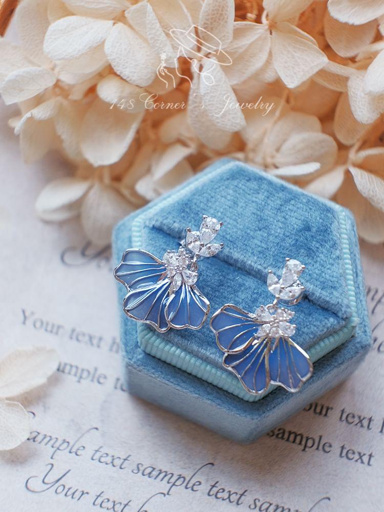 Petal Rhinestone Enamel S925 Sterling Silver Drop Earring Product Image