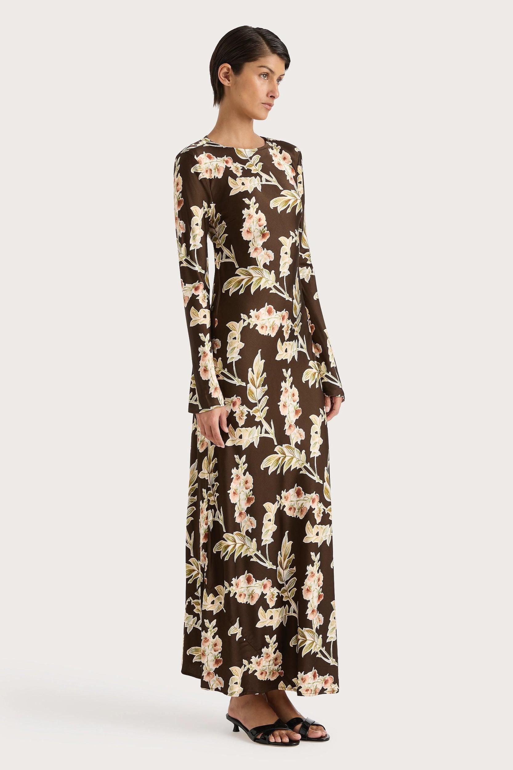 Yolaine Midi Dress Jardin Floral Chocolate Product Image