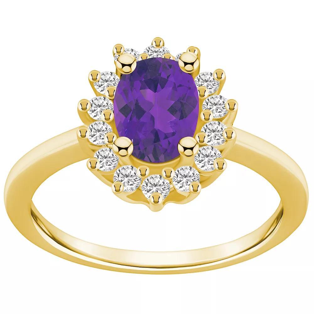 Alyson Layne 14k Gold Oval Cut Amethyst & 1/3 Carat T.W. Diamond Halo Ring, Women's, Size: 10, Purple Product Image