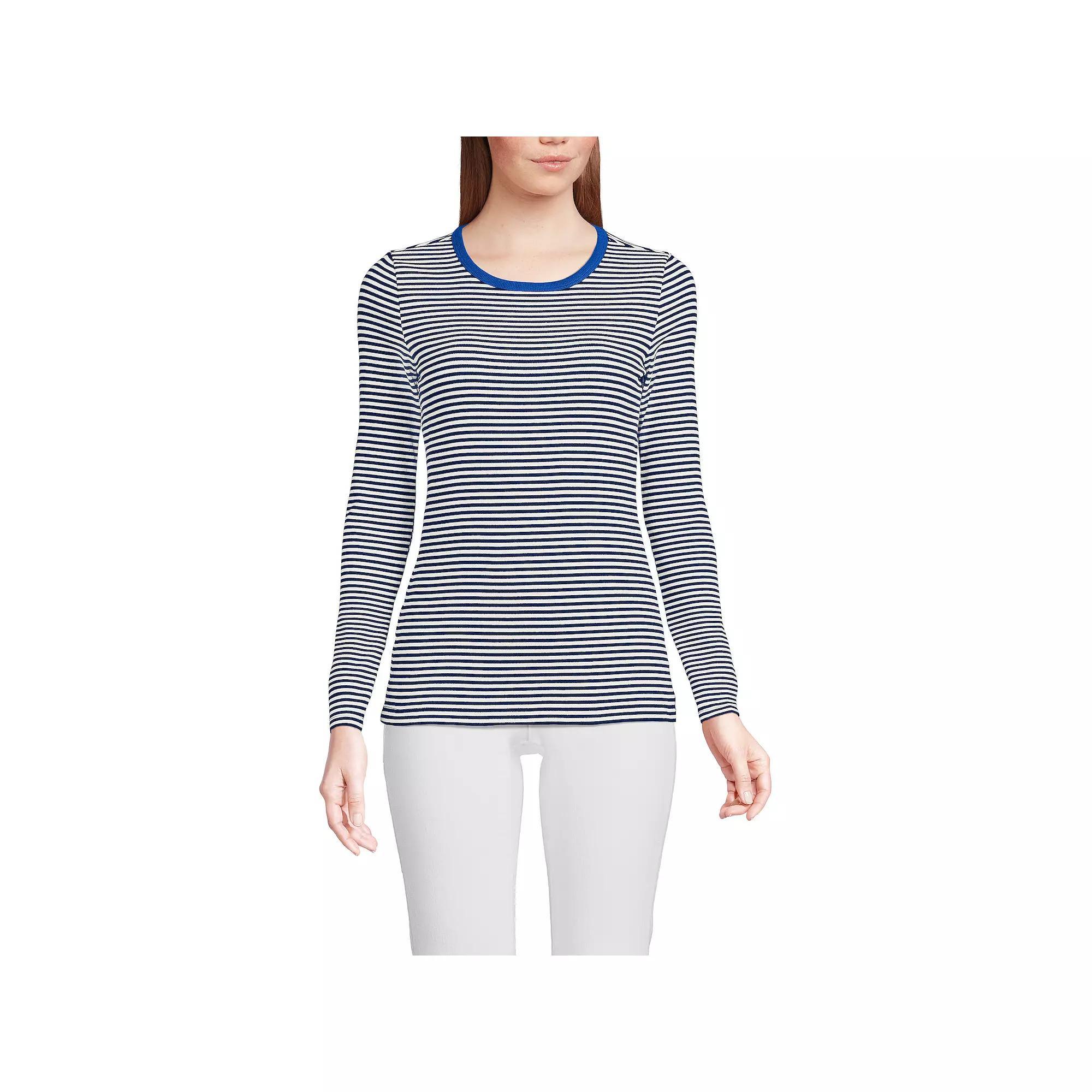 Petite Lands' End Long Sleeve Micro Rib Crewneck T-Shirt, Women's, Size: XL Petite, Gray Grey Product Image