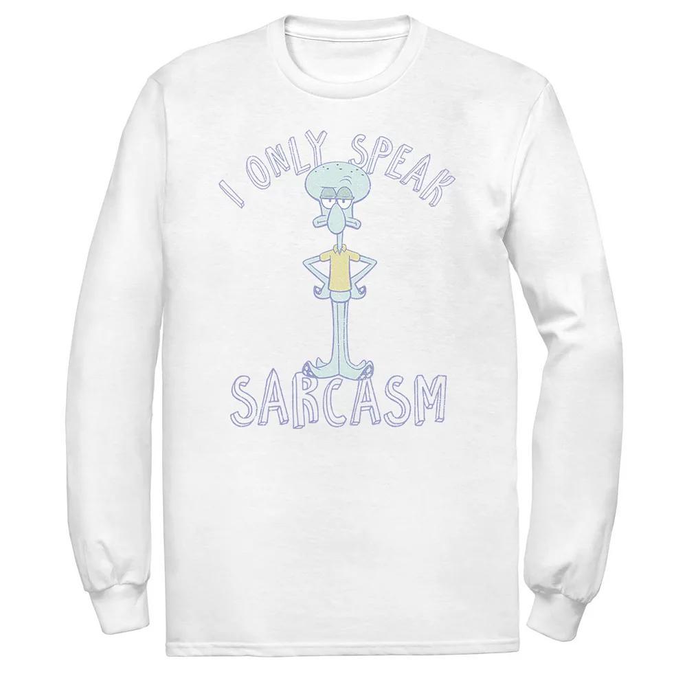 Men's Spongebob Squidward I Only Speak Sarcasm Portrait Long Sleeve Tee, Size: 3XL, White Product Image