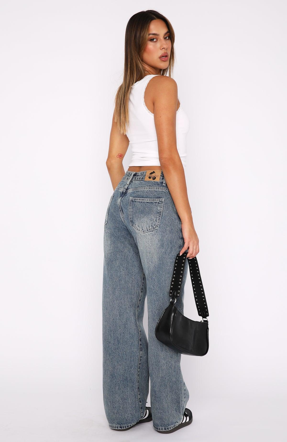 Bring The Style Low Rise Wide Leg Jeans Brown Blue Acid Wash Product Image