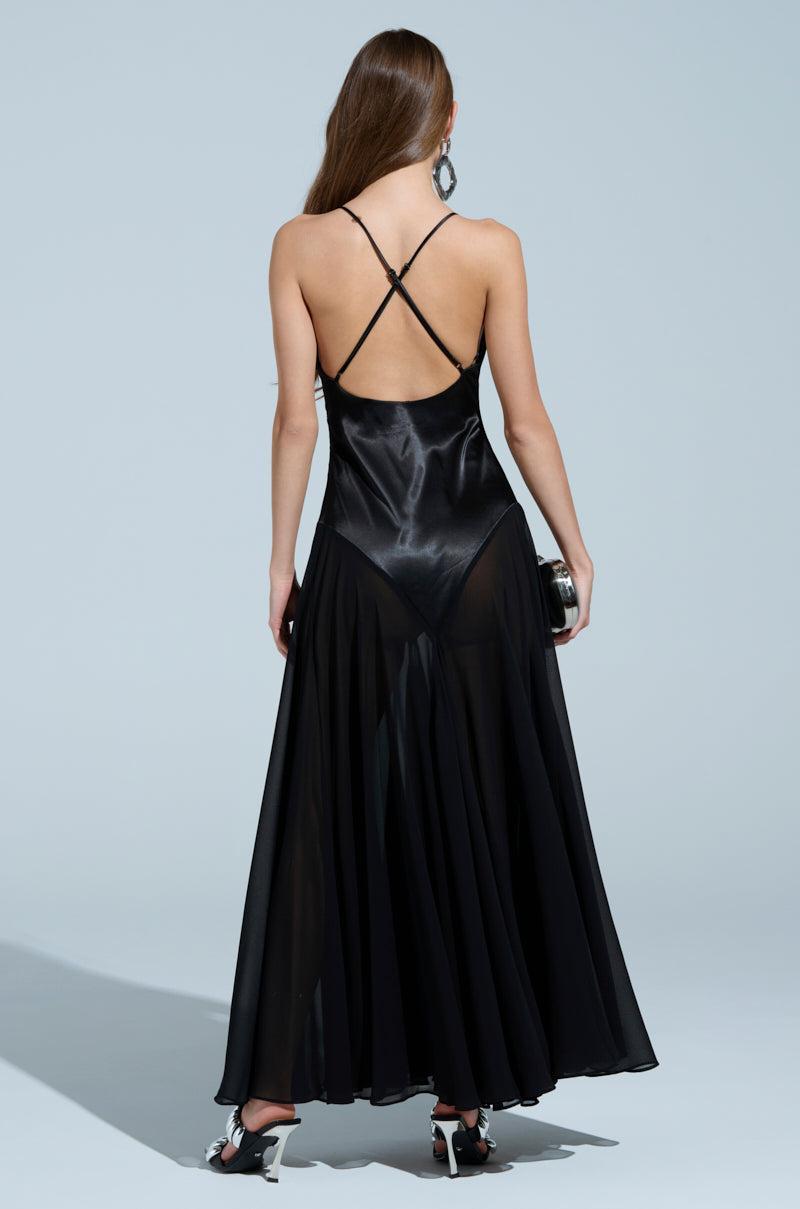 REINA SATIN MESH MAXI DRESS Product Image