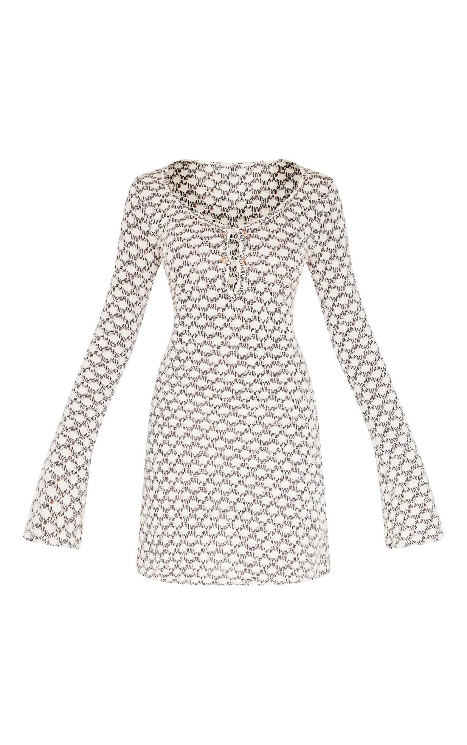 Cream Textured Gold Trim Detail Shift Dress Product Image