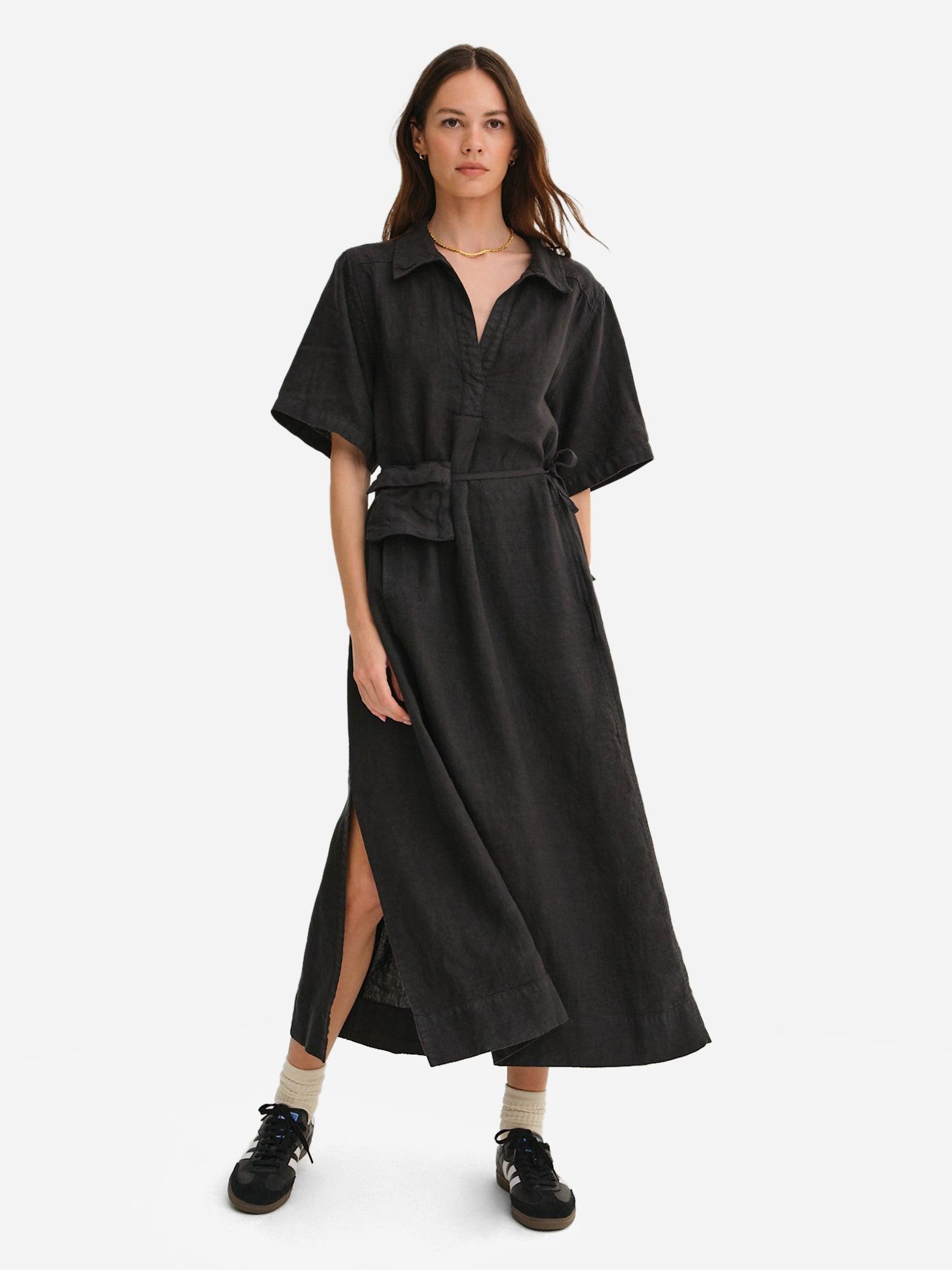 Organic Linen Belt Maxi Dress Female Product Image