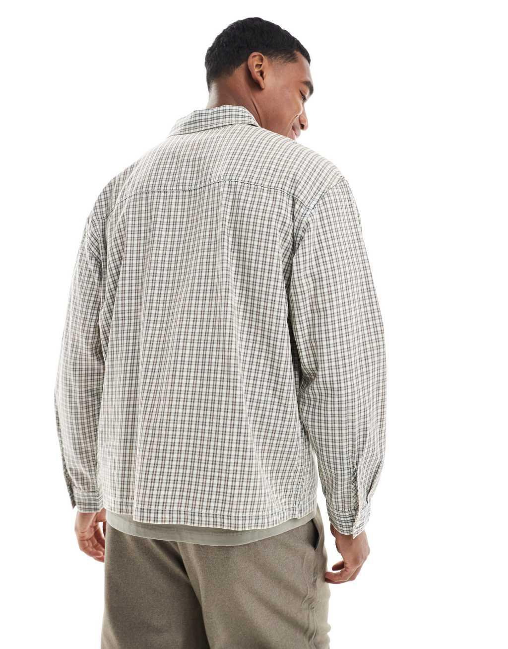 Pull&Bear checked long sleeve shirt in white and black Product Image