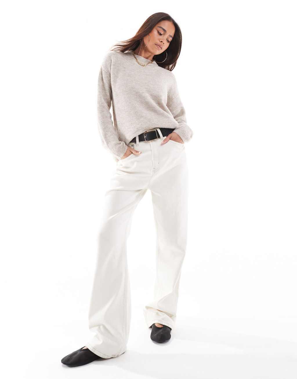 ONLY round neck sweater in stone  Product Image