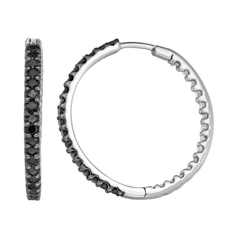 10k White Gold 1 Carat T.W. Black & White Diamond Front-Back Hoop Earrings, Women's, 10k Whgold Product Image