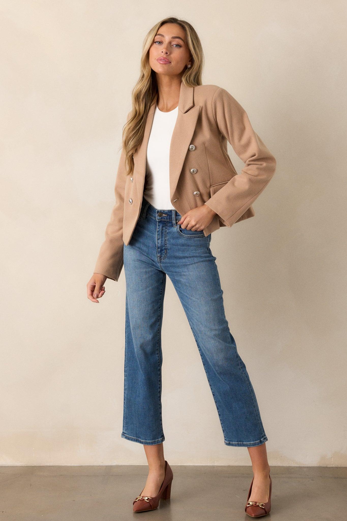 Chasing Stars Tan Ponte Blazer Product Image